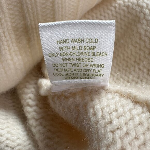 Garnet Hill 100% Cashmere Cable Detail Turtleneck Sweater Size Small Ivory White - Picture 5 of 13